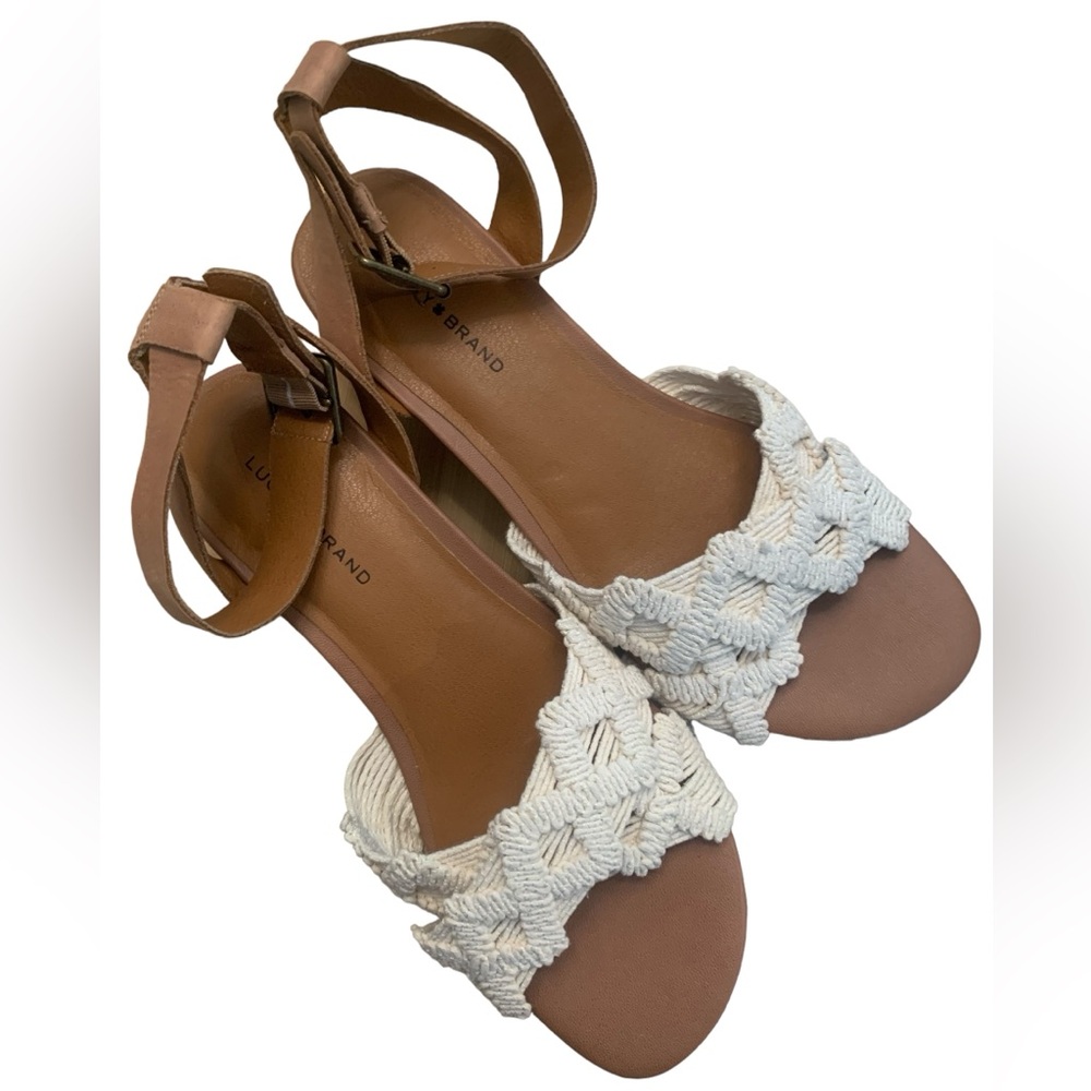 Lucky Brand Famika Platform Sandals Chunky Knit Ankle Strap Leather Size 9